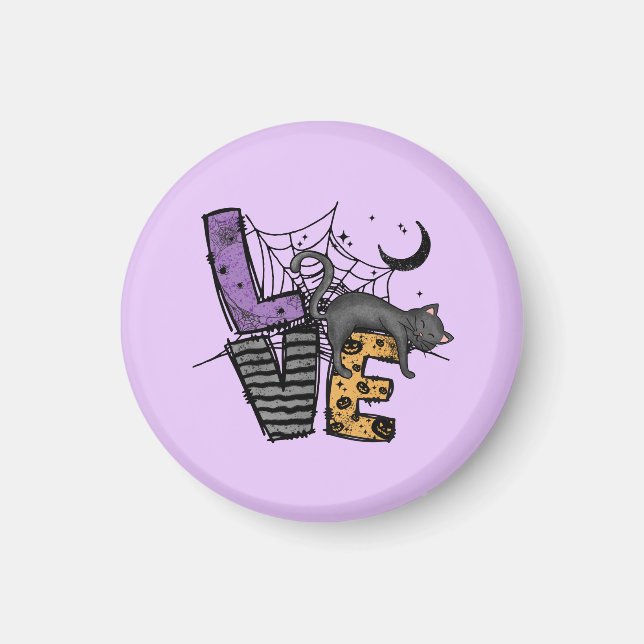 Lazy Black Cat in Spider Web with Love Magnet (Front)