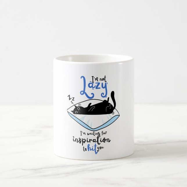 Lazy Black Cat & Inspiration Quote Ceramic Coffee  Mug (Center)