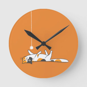 Lazy Calico Cat   Cute Kitty Cat Lover's Round Clock