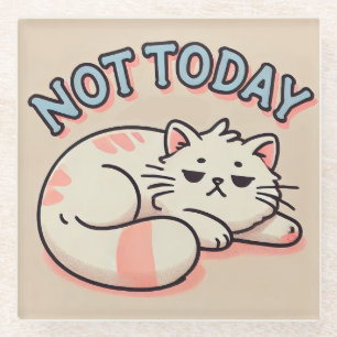 Lazy Cartoon Cat  Glass Coaster