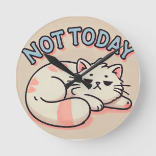Lazy Cartoon Cat  Round Clock