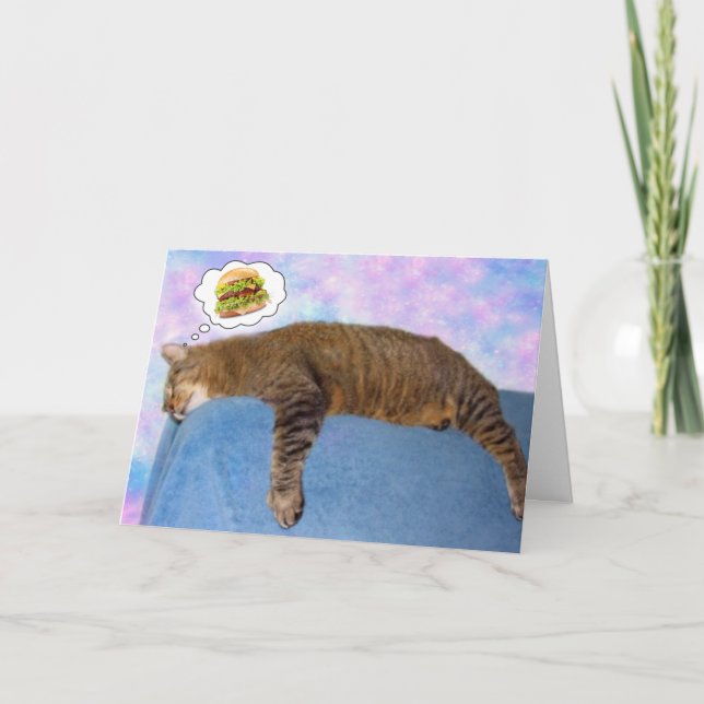 Lazy Cat And Cheeseburger Birthday Card (Front)