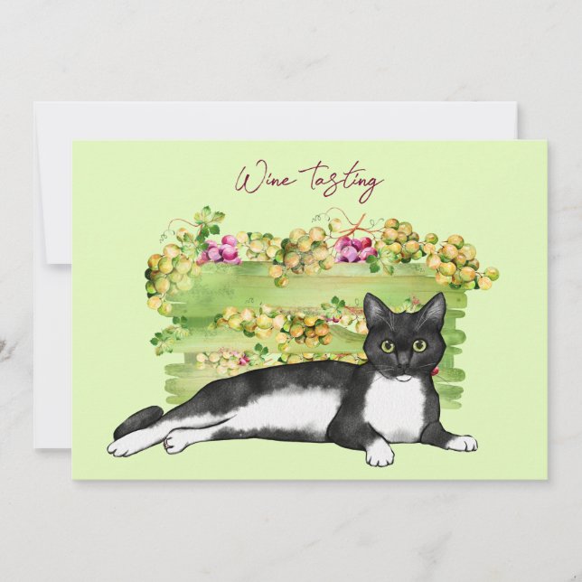 Lazy Cat and Grapes Wine Tasting Invitation (Front)