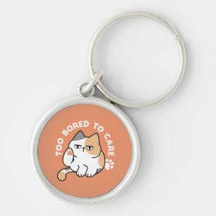 Lazy Cat Attitude – Too Bored to Care Funny Quote Key Ring