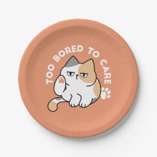 Lazy Cat Attitude – Too Bored to Care Funny Quote Paper Plate