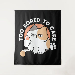 Lazy Cat Attitude – Too Bored to Care Funny Quote Tapestry