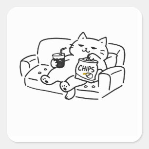 Lazy Cat Drawing Square Sticker