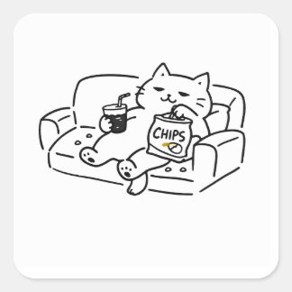 Lazy Cat Drawing Square Sticker