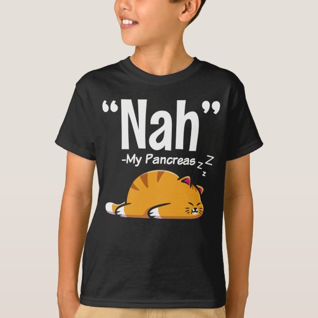 Lazy Cat Funny Pancreas T1D Diabetes T-Shirt (Front)