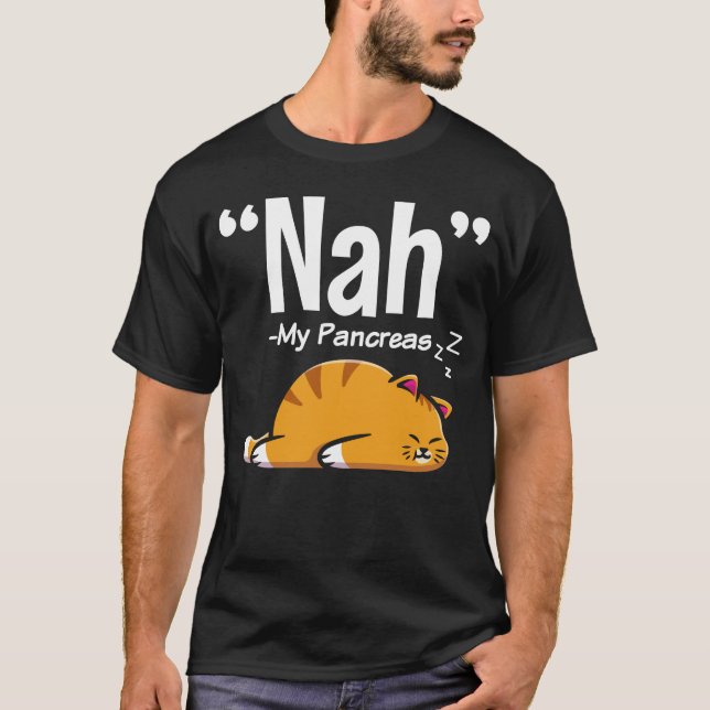 Lazy Cat Funny Pancreas T1D Diabetes T-Shirt (Front)