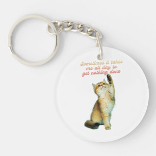 Lazy Cat Lover Funny Cute Cat Key Ring
