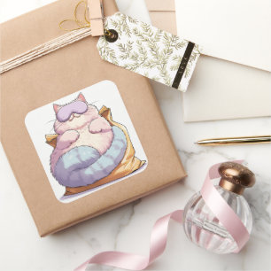Lazy Cat Snack Nap Square Sticker