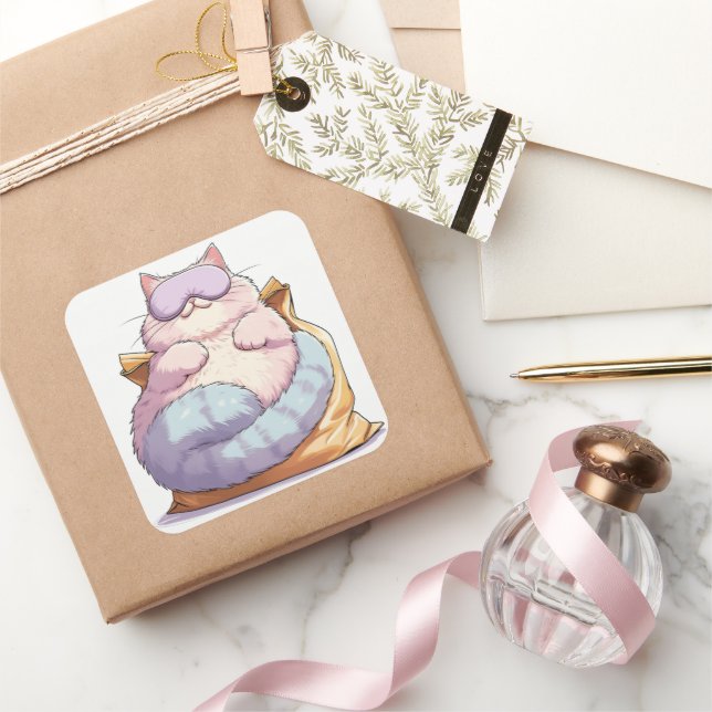 Lazy Cat Snack Nap Square Sticker (Gifting)