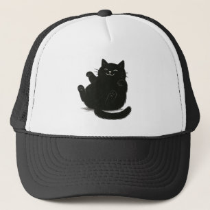 Lazy Chonk Cat Cute Fat Black Cat Illustration on Trucker Hat
