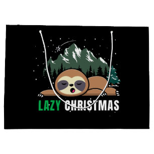 Lazy Christmas Sloth  Funny Large Gift Bag