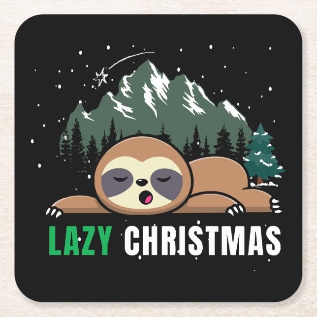 Lazy Christmas Sloth  Funny Square Paper Coaster (Front)