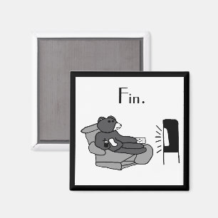 Lazy Dad Bear Cartoon with “Fin”, Noir Movie Joke Magnet