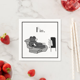Lazy Dad Bear Cartoon with “Fin”, Noir Movie Joke Napkin