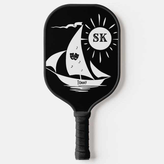 Lazy Day Sailing Sailboat Custom Name and Monogram Pickleball Paddle (Front)