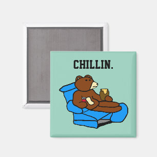 Lazy Easy Chair Bear, Funny Chillin’ Dad Cartoon Magnet