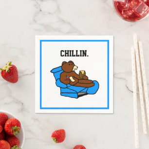 Lazy Easy Chair Bear, Funny Chillin’ Dad Cartoon Napkin