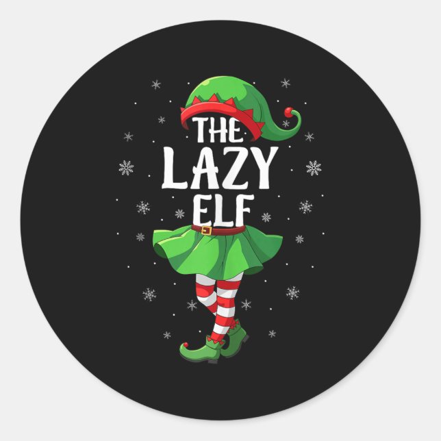 Lazy Elf Christmas Girls Women Elf Squad Xmas Fami Classic Round Sticker (Front)