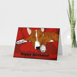 Lazy English Bull Terrier Dog Breed Illustration Card