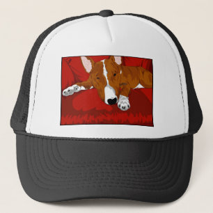 Lazy English Bull Terrier Dog Breed Illustration Trucker Hat