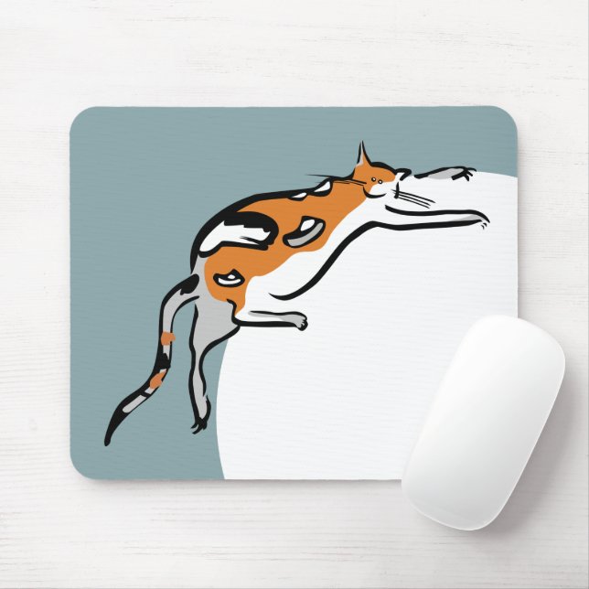 Lazy Fat Tricolor Funny Cat Mouse Mat (With Mouse)