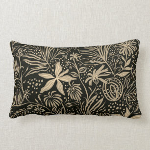 Lazy Floral Pattern in Gold on Black  Lumbar Cushion