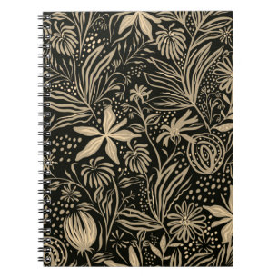 Lazy Floral Pattern in Gold on Black Notebook