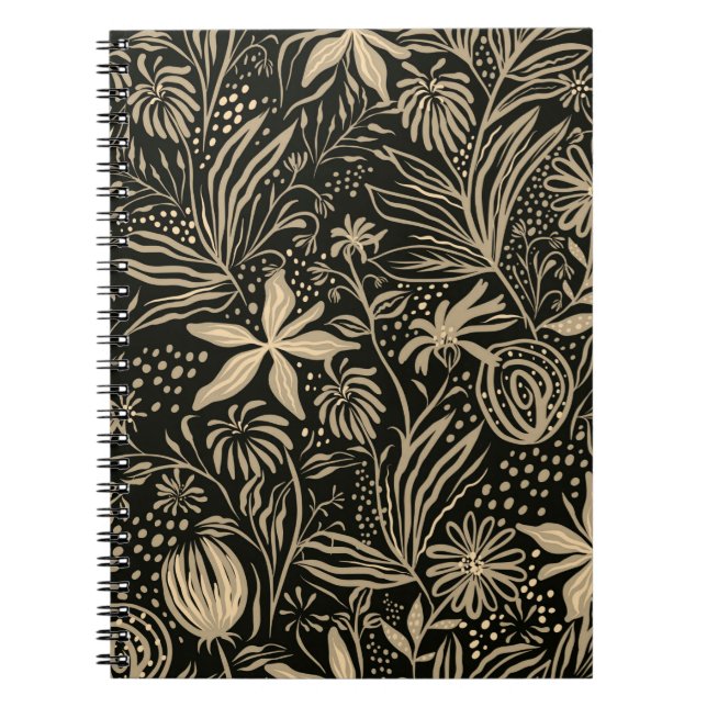 Lazy Floral Pattern in Gold on Black  Notebook (Front)