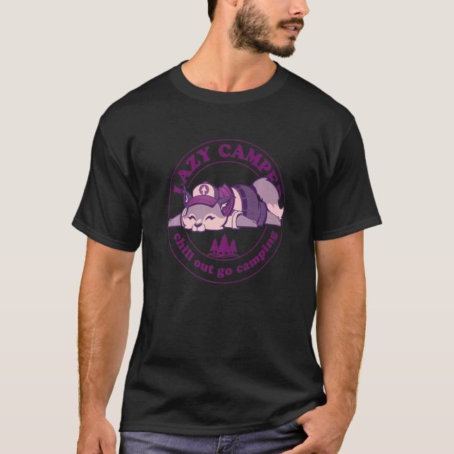 Lazy Fox Scout Camping Summer Camp Cute Pink Anima T-Shirt (Front)