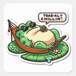 Lazy Frog Sticker: Hilarious 'Toad-ally Chillin' Square Sticker