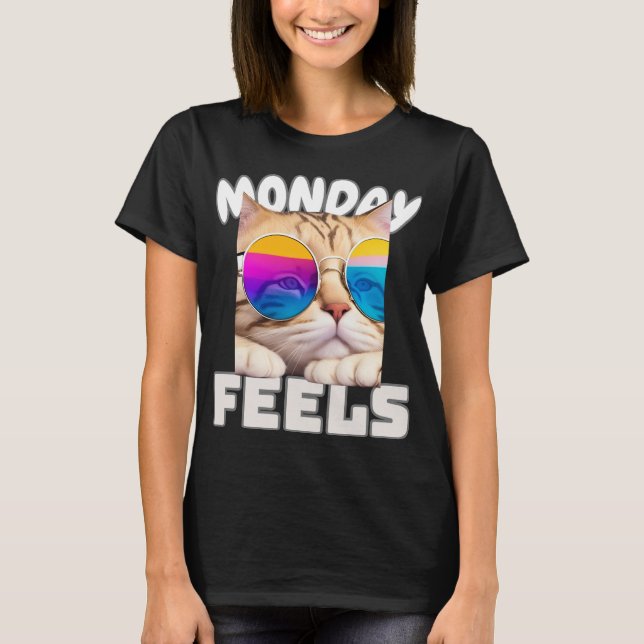 Lazy Funny Cat Monday Feels T-Shirt (Front)