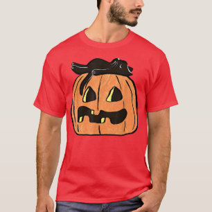 Lazy Halloween Black Cat Orange Jackolantern Pump T-Shirt