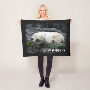 Lazy Happens Polar Bear Fleece Blanket