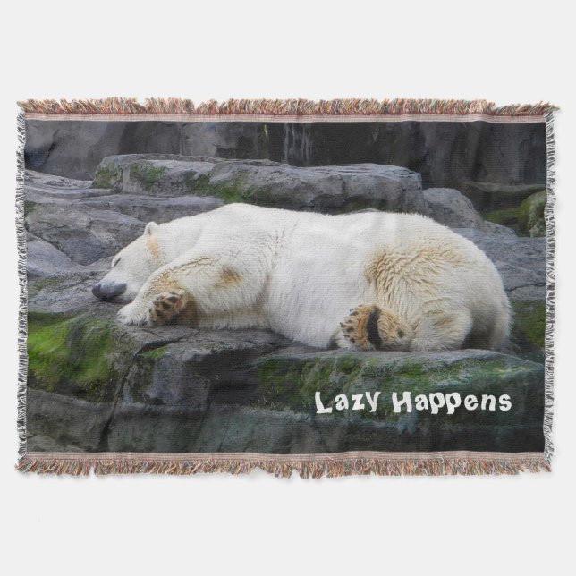 Lazy Happens Polar Bear Throw Blanket (Front)