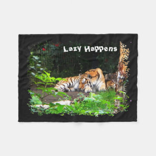 Lazy Happens Siberian Tiger Fleece Blanket