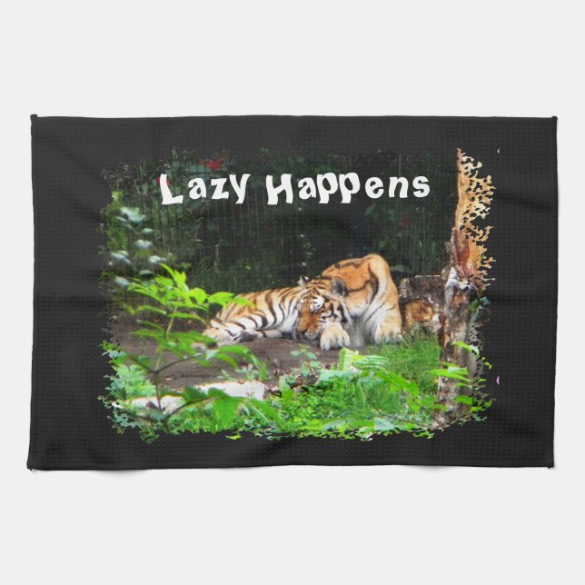 Lazy Happens Siberian Tiger Tea Towel (Horizontal)