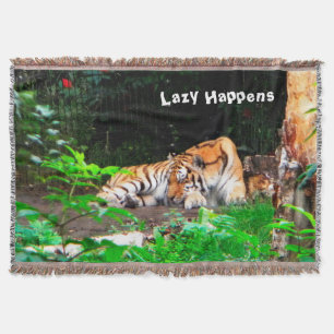 Lazy Happens Siberian Tiger Throw Blanket