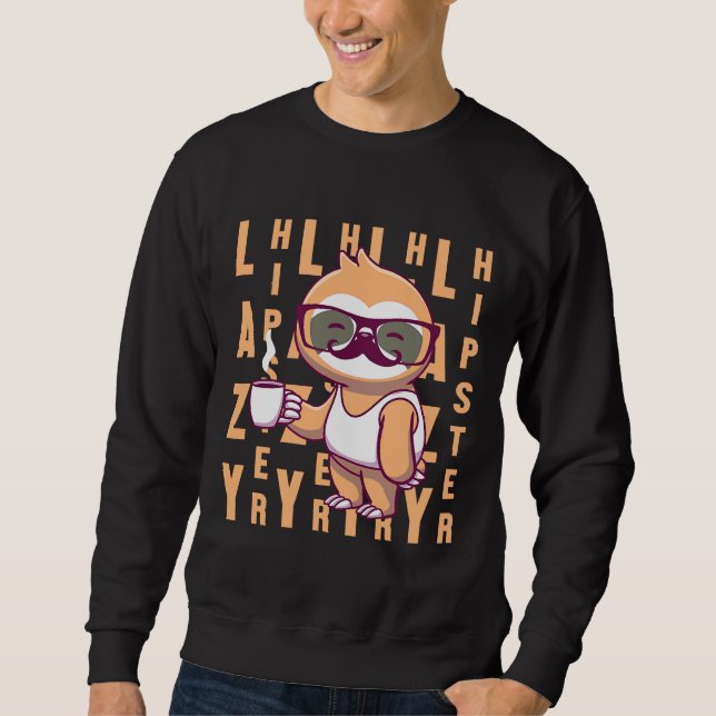 Lazy Hipster Sloth Coffee Moustache Glasses Sweatshirt (Front)