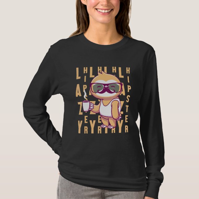 Lazy Hipster Sloth Moustache Freethinker Urban Sty T-Shirt (Front)
