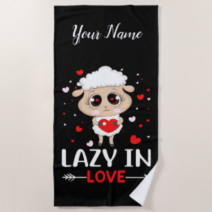 Lazy in Love Sheep for Valentine's Day Singles Beach Towel