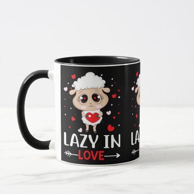 Lazy in Love Sheep for Valentine's Day Singles Mug (Left)