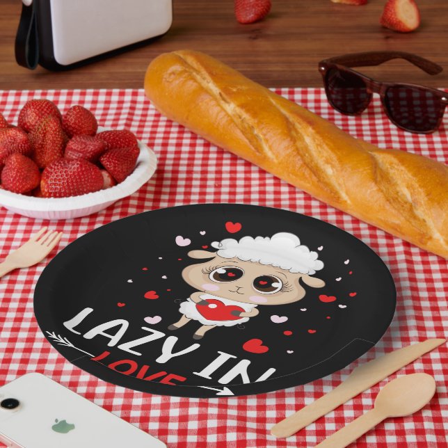 Lazy in Love Sheep for Valentine's Day Singles Paper Plate (Picnic)