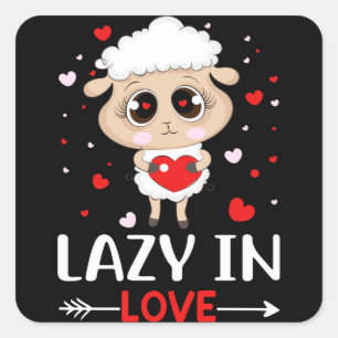 Lazy in Love Sheep for Valentine's Day Singles Square Sticker