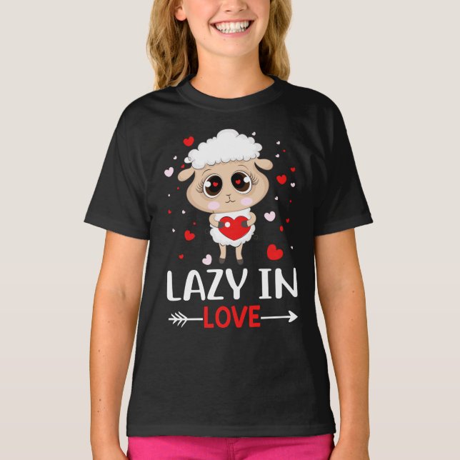 Lazy in Love Sheep for Valentine's Day Singles T-Shirt (Front)