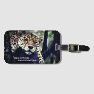 Lazy jaguar in tree photo luggage tag