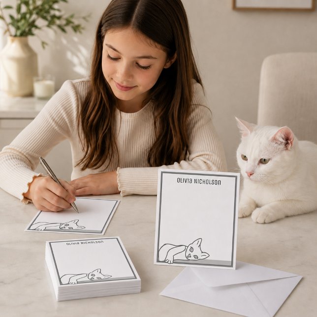 Lazy Kitten Whimsical Personalised Note Cards (Creator Uploaded)